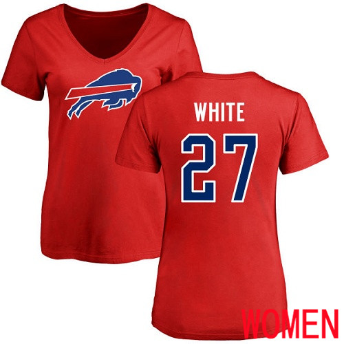 NFL Women Buffalo Bills #27 Tre Davious White Red Name and Number Logo T Shirt->nfl t-shirts->Sports Accessory